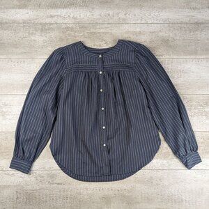 NWT Loft Button Down Stripes Shirt Top Women's Small Blue Long Sleeves